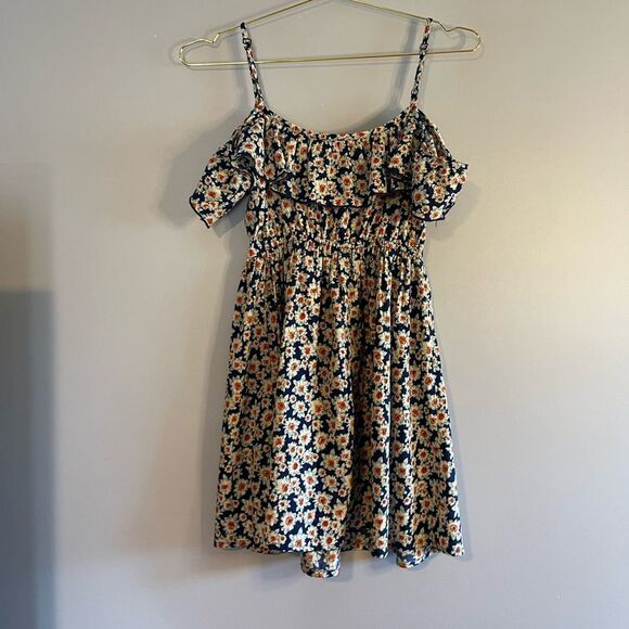 Abercrombie & Fitch Blue Floral Cold Shoulder Off the Shoulder Mini Dress | XS - Picture 4 of 7